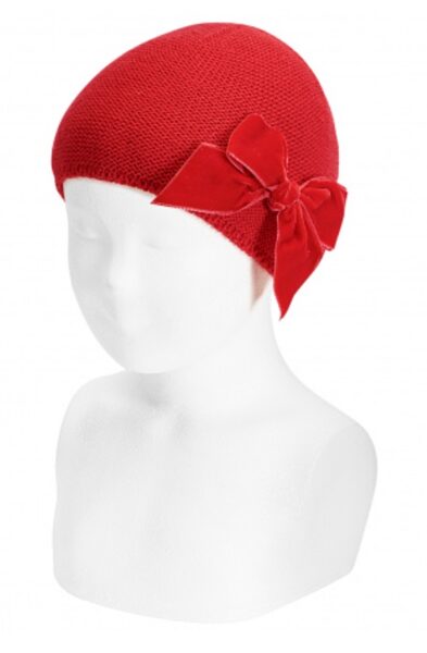 Bērnu cepure - sarkana krāsa - ar samta bantīti